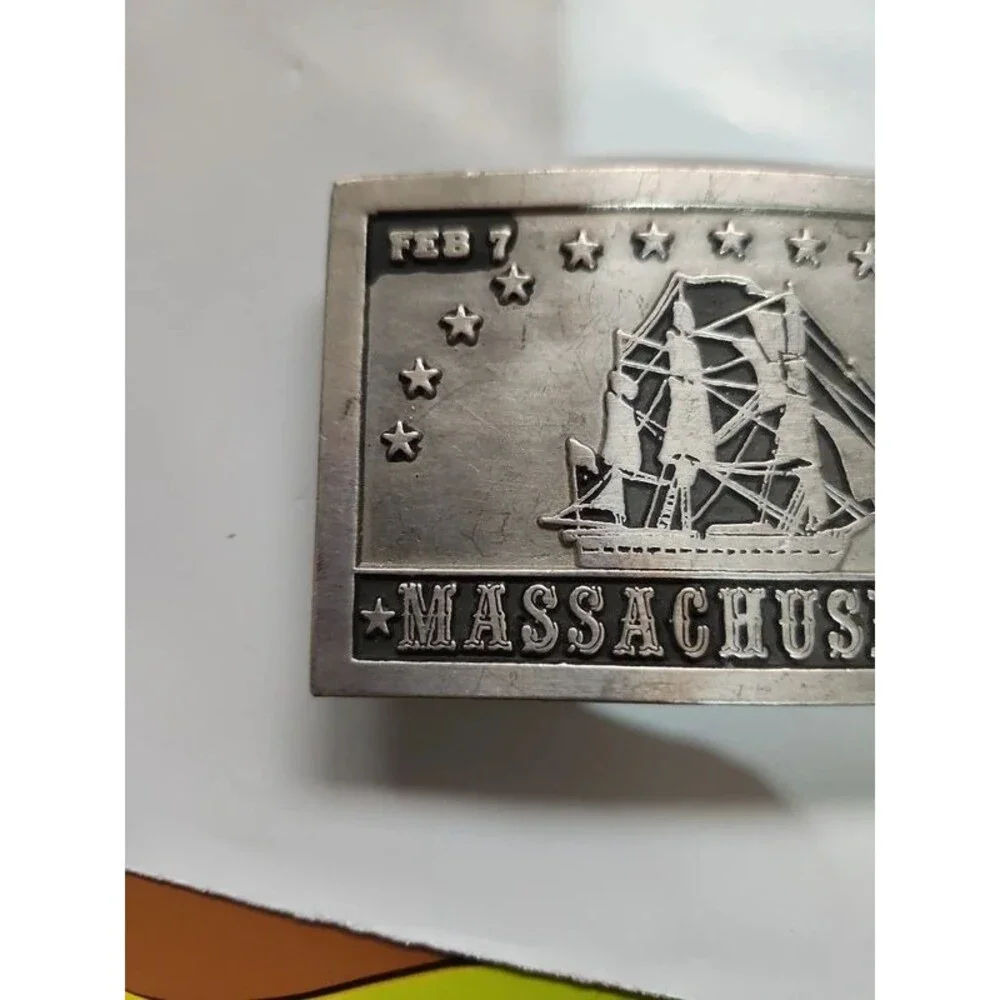 John McCann pewter belt buckle  Massachusetts sailing ship